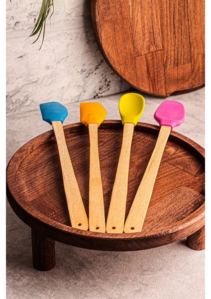 4\'lü Yanmaz Yapışmaz Renkli Silikon Başlıklı Ahşap Spatula Seti fiyatları