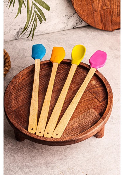4\'lü Yanmaz Yapışmaz Renkli Silikon Başlıklı Ahşap Spatula Seti fırsatları
