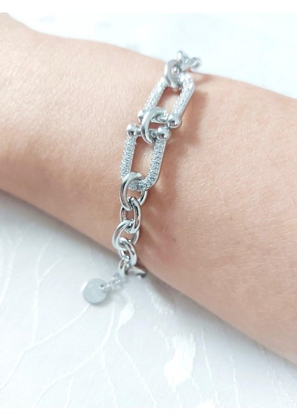 Çelik Zirkon Taşlı Silver Renkli Bileklik modelleri