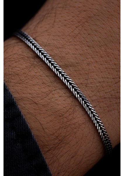 3.5mm Tilki Kuyruğu Yassı Model 925 Ayar Gümüş Bileklik Sevgiliye - Eşe - Babaya Hediye Künye