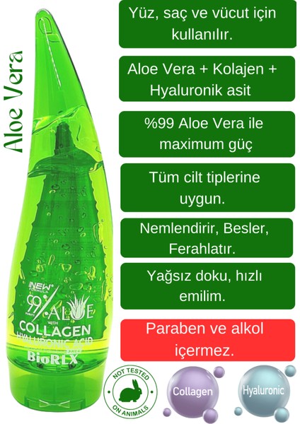 Aloe Vera + Kolajen + Hyalüronik Asit Jel 250 ml