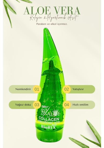 Aloe Vera + Kolajen + Hyalüronik Asit Jel 250 ml