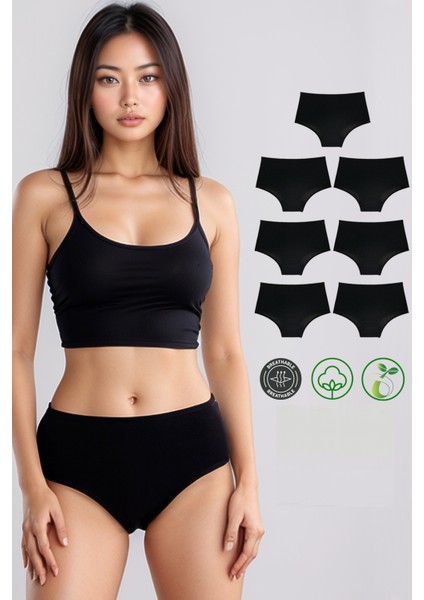 Yüksek Bel Pamuklu 7'li Paket Bato Külot Siyah