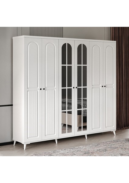 Ücretsiz Montaj - %100 MDF Roma 6 Kapaklı Beyaz Aynalı Gardırop - MDF Dolap - Elbise Dolabı fiyatları
