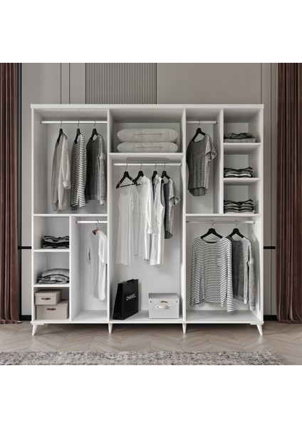 Ücretsiz Montaj - %100 MDF Roma 6 Kapaklı Beyaz Aynalı Gardırop - MDF Dolap - Elbise Dolabı fırsatları