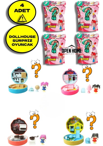 4 Adet Taşınabilir Dollhouse Sürpriz Paket