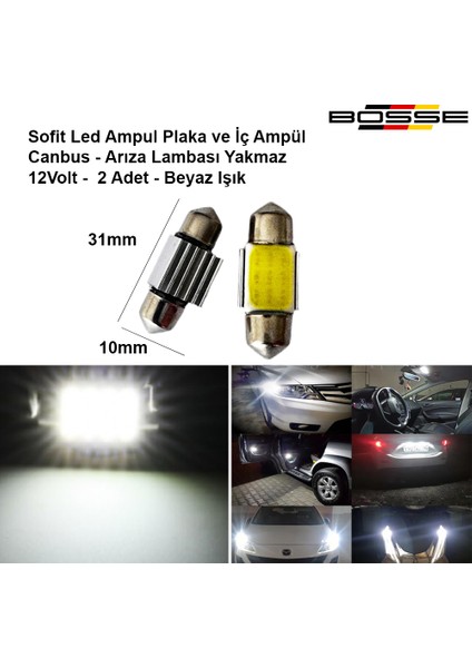 Sofit Ampül Plaka ve Iç Tavan Ampul Sofit LED Canbus 31 mm Kısa Japon Tip 12 Volt Bosse Aem 2li