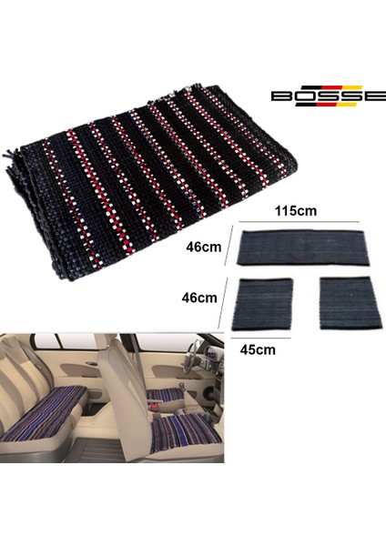 Oto Koltuk Minderi Terletmez Kilim Minder Ön Arka Set Siyah Kırmızı Desenli Lüks Kalın
