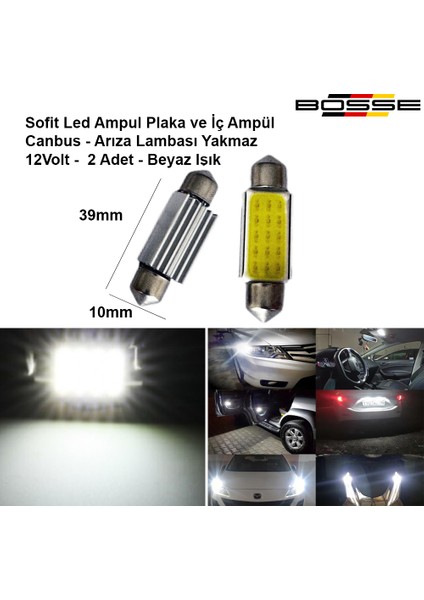 Sofit Ampül Plaka ve Iç Tavan Ampul Sofit LED Canbus 39 mm Uzun Tip 12 Volt Bosse Aem Serisi 2li