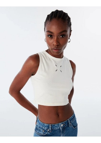 Kadın Nakışlı Dar Kesim Pamuklu Btk Crop Atlet modelleri