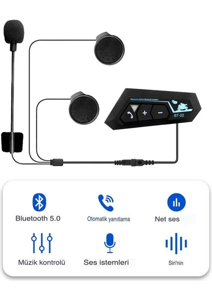 Bt-22 Kask Kulaklık BT22 Bluetooth Motosiklet Kulaklık 5.0 Bluetooth Intercom Motosiklet Kulaklık