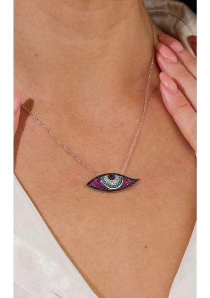 14 K White Gold Kaplama 925 Ayar Gümüş Koruyucu Nazar Göz Kolye modelleri