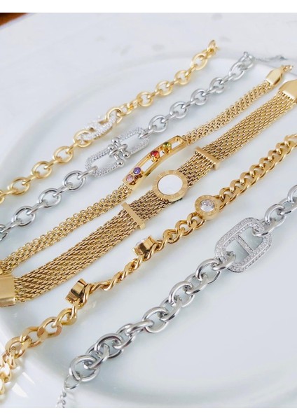 Çelik Hasır Sedefli Gold Bileklik fırsatları