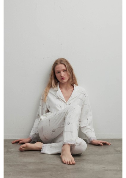 Kadın Pamuklu Uzun Kollu Gömlek Pijama Takımı