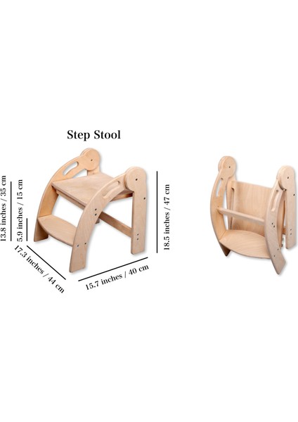 Ahşap Katlanır Iki Basamaklı Tabure El Yapımı Dayanıklı ve Çok Fonksiyonlu Çocuk Basamağı