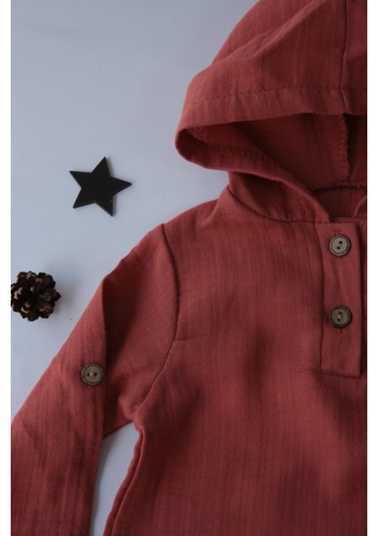 Pio Kids %100 Pamuk Keten Müslin Katlanabilir Kollu Kapüşonlu Jogger Alt 6-24 Ay Erkek Bebek Çocuk Takım fiyatları