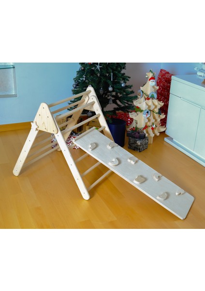 Montessori Tırmanma Seti| Montessori Orta Üçgen - Kemer - Rampa - Yastık Ahşap Set | Tırmanma Seti