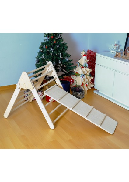 Montessori Tırmanma Seti| Montessori Orta Üçgen - Kemer - Rampa - Yastık Ahşap Set | Tırmanma Seti