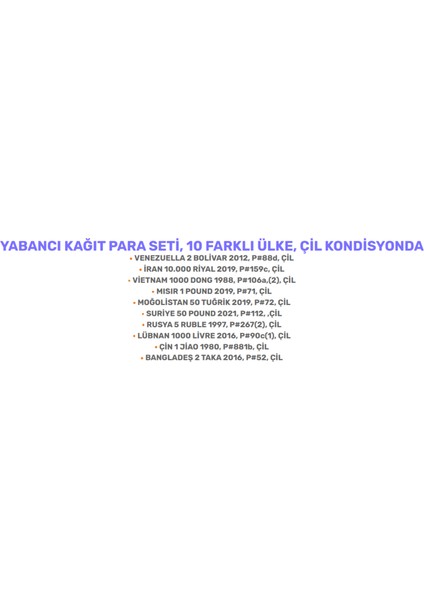 3Alp Koleksiyon Yabancı Kağıt Para Seti, 10 Farklı Ülke, Çil Kondisyonda, Eski Yabancı Kağıt Para