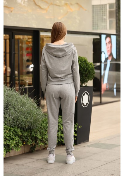 Sweatshirt Kadın Gri Kapüşonlu Tam Fermuarlı Özel Tasarım Takım fırsatları