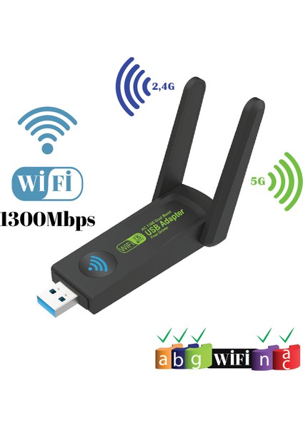 AC1300 Mbps Kablosuz Wifi Alıcı Dual Band USB 3.0 Adaptör 2.4g/5.8g Çift Frekanslı