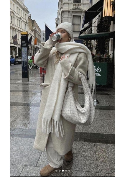 Kadın Özel Karışımlı Akrilik Atkı Şal Krem