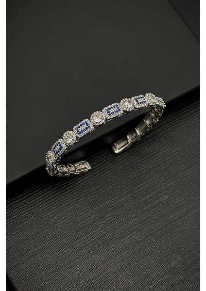 925 Ayar Gümüş Italyan Model Zirkon Taşlı Lacivert Renk Erkek Bileklik FRJ12318-3318-LA fiyatları