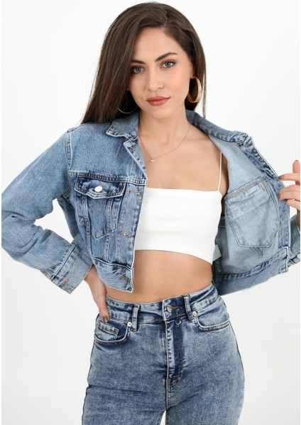 Kot Ceket Crop Basic - Mavi indirimleri