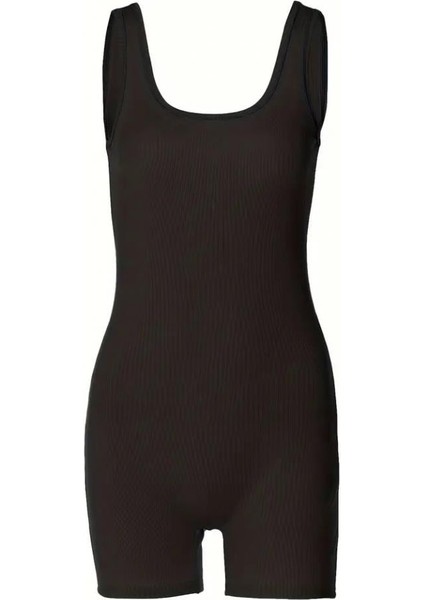 Kadın Kalın Askılı Bodycon Kaşkorse şort Tulum