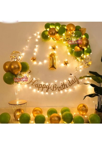 LED Işıklı Gold Küfyeşili Balon Kemer Kiti Doğum Günü Parti Seti Süsü