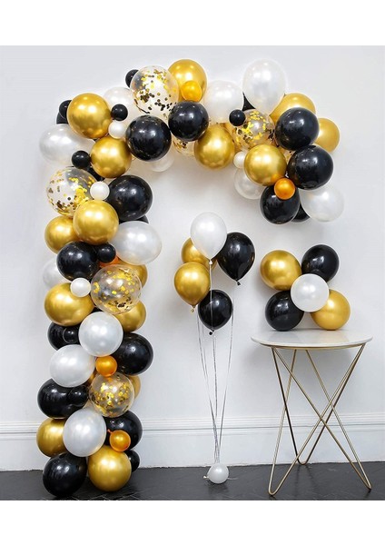 50 Adet Gold Siyah Beyaz Balon Zinciri Seti