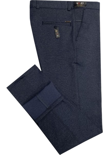 Klasik Fit Likralı Erkek Mavi Kanvas PANTOLON-6930