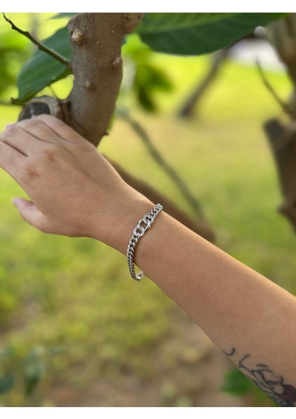Çelik Silver Zirkon Taşlı Gourmet Bileklik