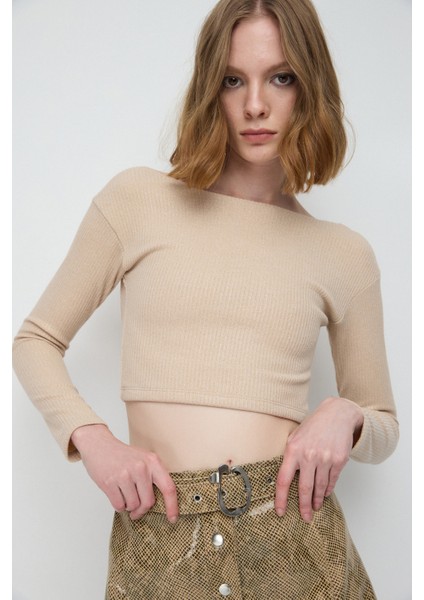 Fitilli Parlak Sırt Dekolteli Crop Top