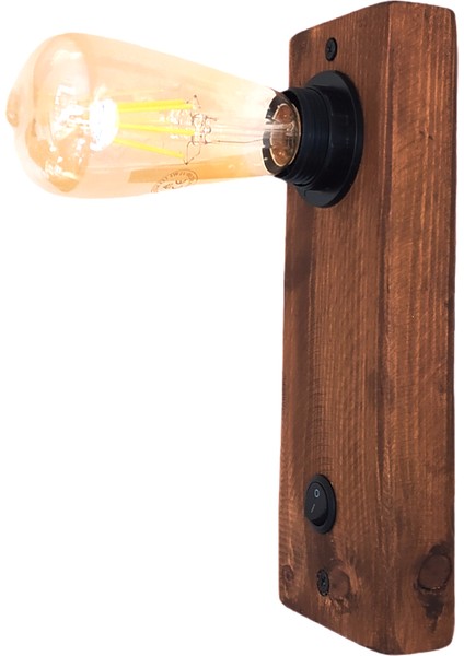 Açma Kapama Butonlu Doğal Ahşap Edison Rustik Salon Duvar Aplik Kütük Aplik Avize 25 cm
