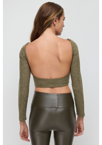 Fitilli Parlak Sırt Dekolteli Crop Top