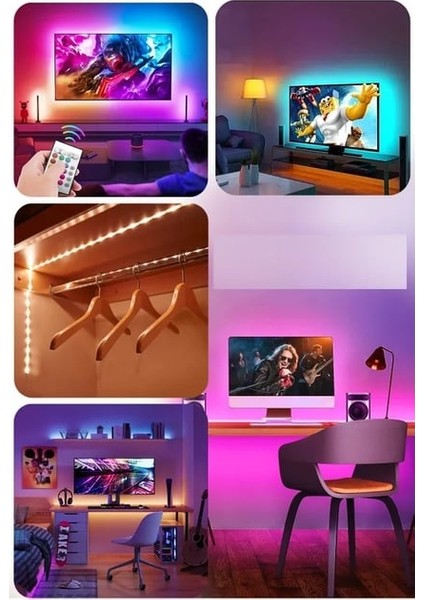 Rgb Şerit LED Seti 5 Metre Rgb LED 96 Renk + Trafo + Rgb Uzaktan Kumanda