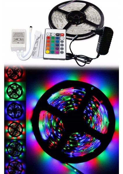 Rgb Şerit LED Seti 5 Metre Rgb LED 96 Renk + Trafo + Rgb Uzaktan Kumanda