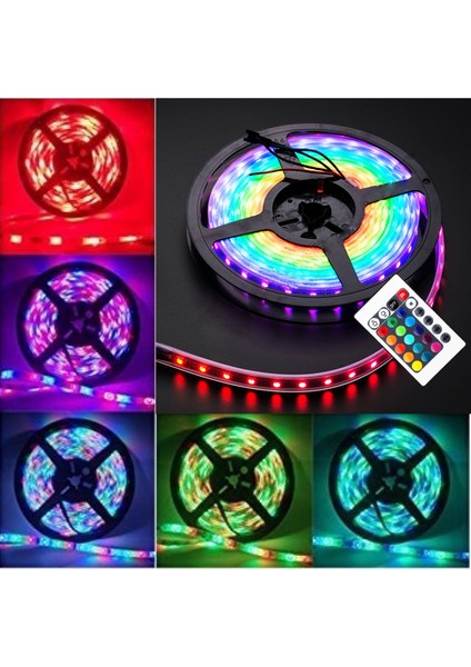 Rgb Şerit LED Seti 5 Metre Rgb LED 96 Renk + Trafo + Rgb Uzaktan Kumanda