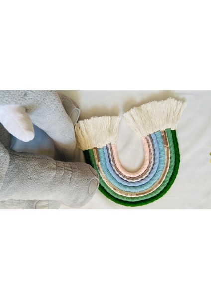 Gökkuşağı Makrome Duvar Süsü Doğum Günü Hediye Çocuk Bebek Renkli modelleri