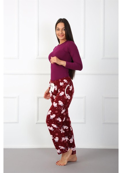 Bayan Welsoft Polar Tek Alt Pijama 210052 Bordo