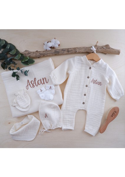6 Lı Set Erkek Bebek İsimli Müslin Hastane Çıkışı