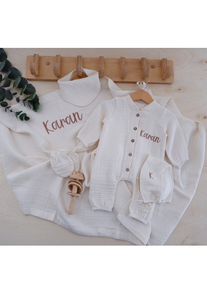 6 Lı Set Erkek Bebek İsimli Müslin Hastane Çıkışı