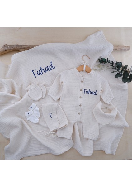 6 Lı Set Erkek Bebek İsimli Müslin Hastane Çıkışı