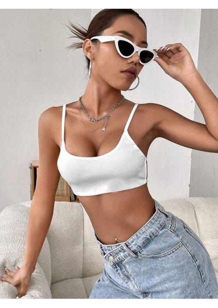 Kadın Beyaz Renk Sırtı Açık Ipli Sütyen Stil Super Crop Mini Büstiyer fiyatları