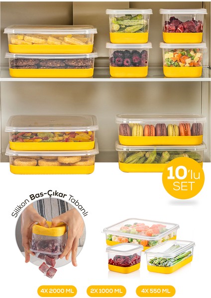 10 Parça Silikon Tabanlı Derin Dondurucu - Difriz Saklama Kabı Sarı