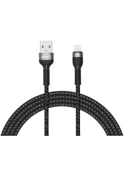 Siyah Shira Serisi Lightning USB Kablo 2 Metre-Zore