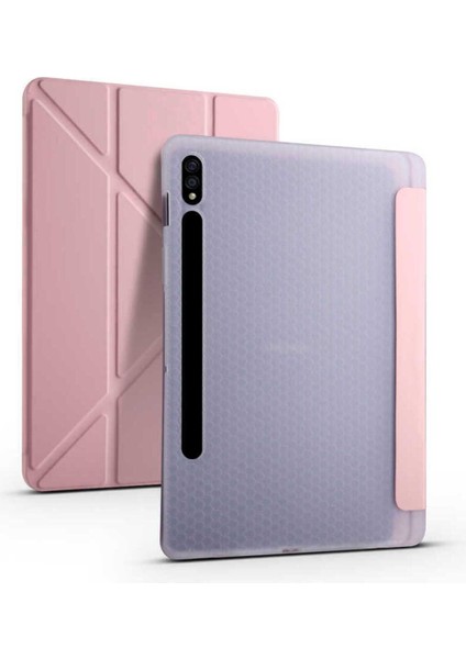 Galaxy Tab S7 Plus T970 Kılıf Tri Folding Kalem Bölmeli Standlı Kılıf