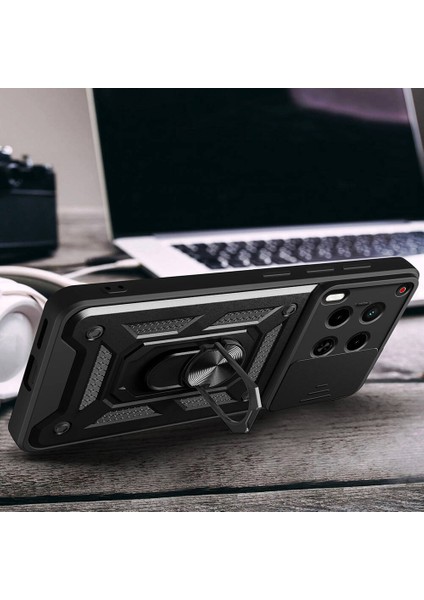 Tecno Camon 30 Kılıf Magnetik Standlı Kamera Korumalı Sürgülü Vega Kapak