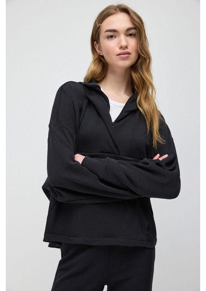 Cepli Yumuşak Yarım Fermuar Sweatshirt